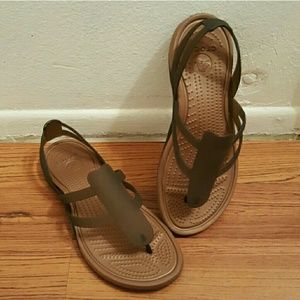 Crocs Adrina Espresso Rubber T Strap Sandals