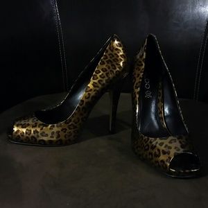 Patent Leopard Peep Toes