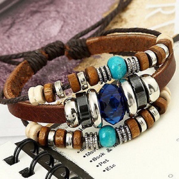 Multilayer Leather Charm Bracelet Brown Strap - Picture 1 of 1