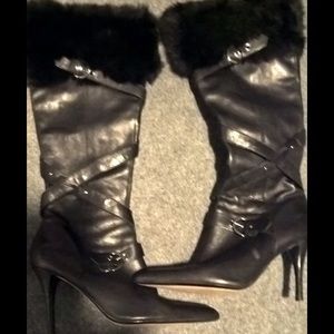 Nine West/Black leather/rabbit boots.