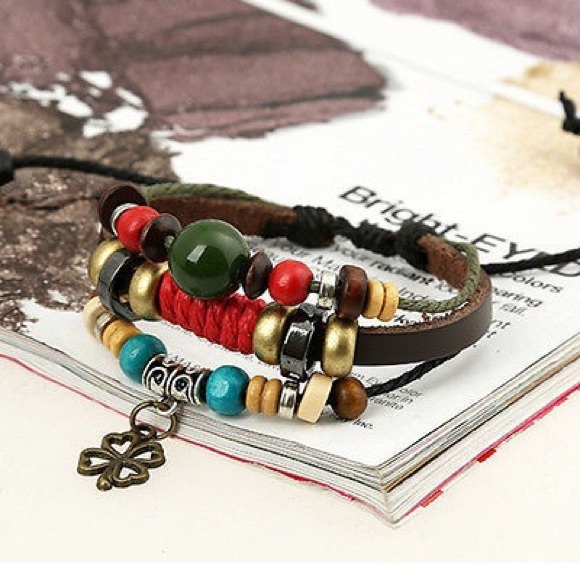 Beaded Wristbands Leather Charm Bracelets