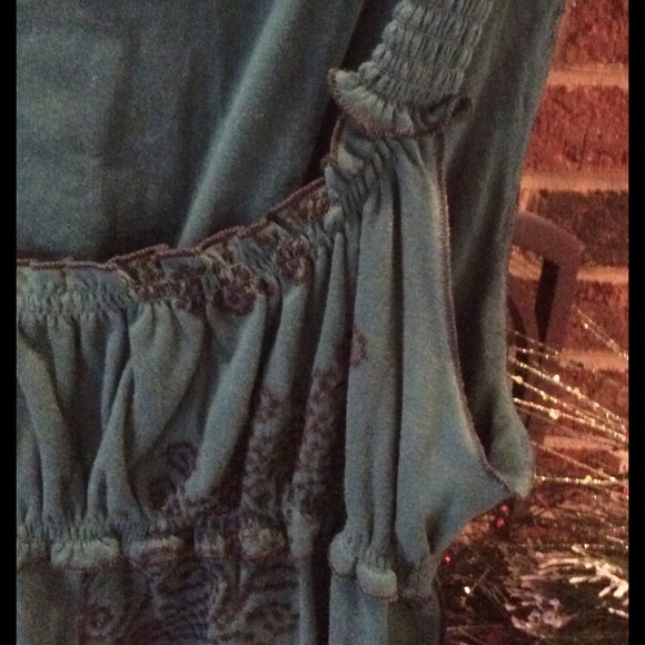 Embroidered top with smocking - teal w/black - Picture 2 of 3