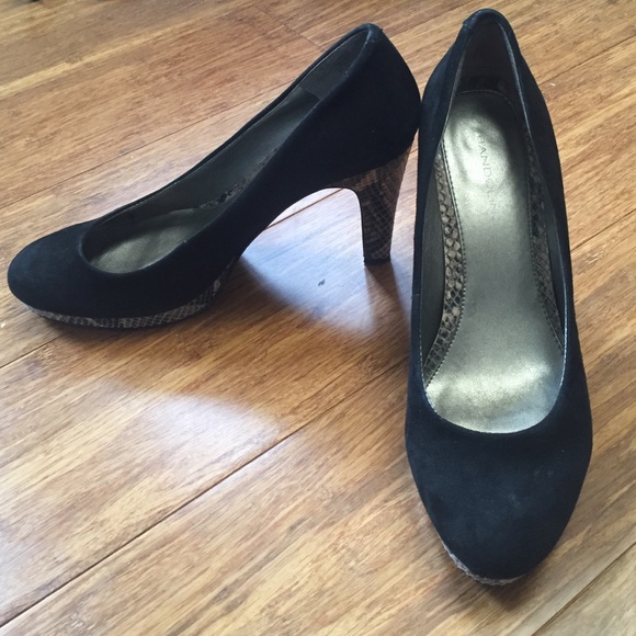 Black Suede Bandolino Snake Heel Platforms