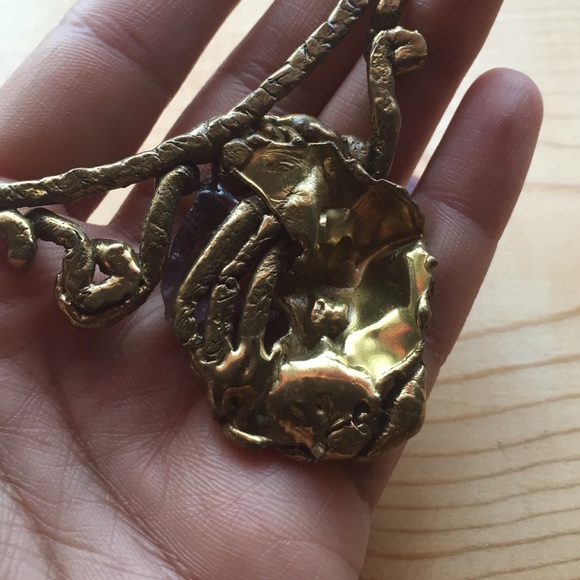 Vintage stunning brass brutalist amethyst collar necklace - Picture 4 of 4