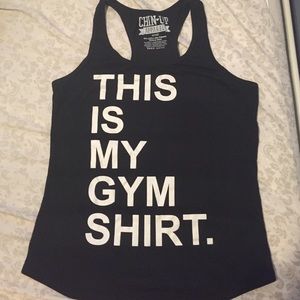 "This is my gym shirt." Tank top