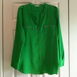Green Calvin Klein Long Sleeve Roll tab Blouse