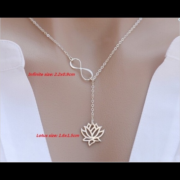 New Silver Tone Infinity Lotus Chain Necklace - Picture 2 of 3