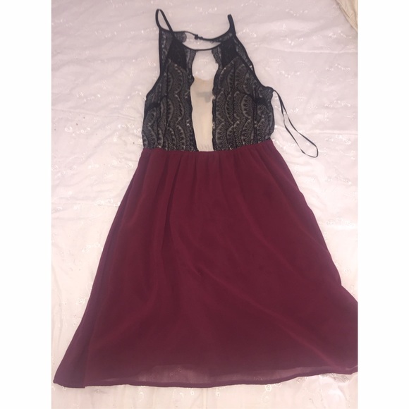 Black Lace & Maroon Halter dress