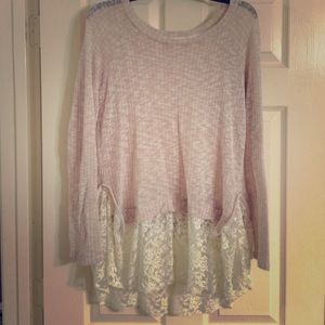 Altar'd state pink and white sweater with lace