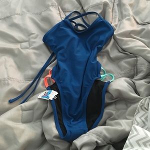 Deep blue JOLYN Nico Tie back onesie