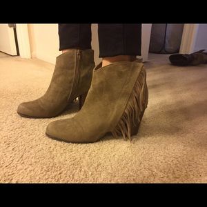 Brown fringe booties