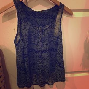 Army Green tribal button up tank top