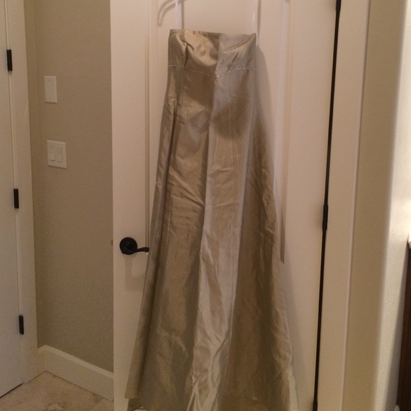 Strapless gold lame Vera Wang bridesmaid gown