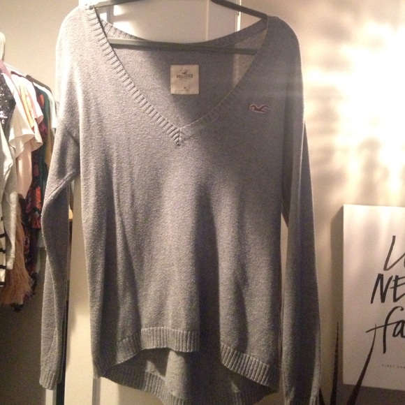 Grey oversized v-neck sweater