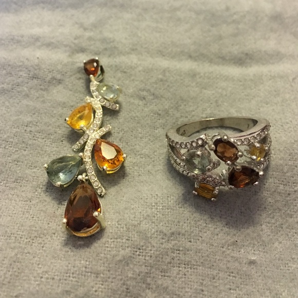 Multi-gem pendant, earrings, and ring