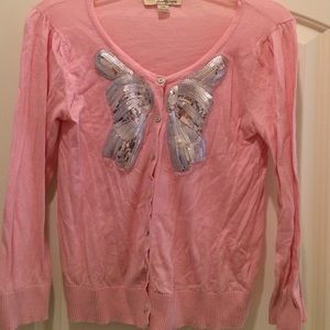 3/4 length sleeve pink button down sweater