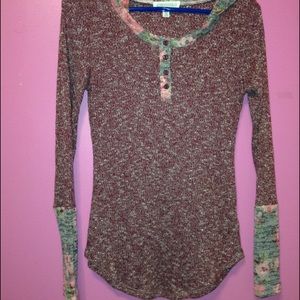 Maroon shirt with floral hood and sleeves