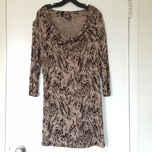 Kenneth Cole cowl neck dress, tan/brown print