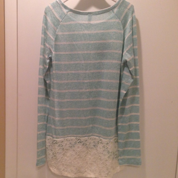 Blue and White Striped Sweater with Lace Bottom - Picture 2 of 3