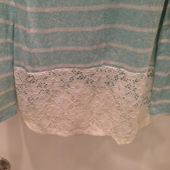 Blue and White Striped Sweater with Lace Bottom - Picture 3 of 3