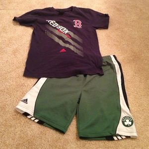 Boys Red Sox tshirt and Celtics shorts