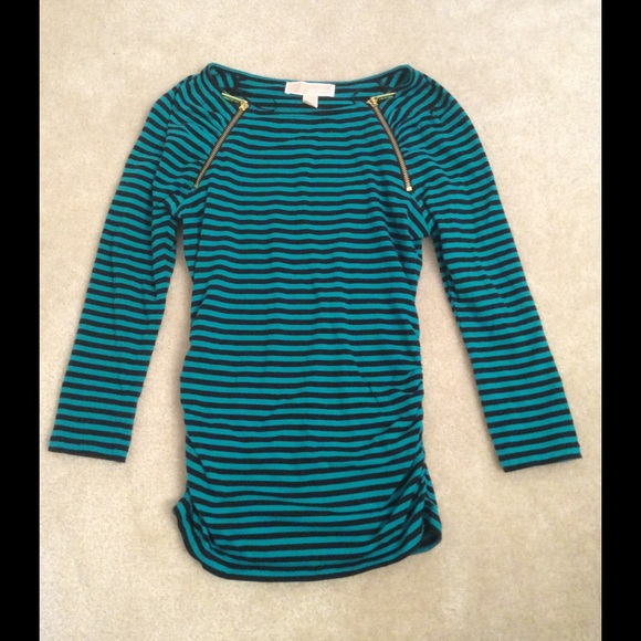Michael Kors black & teal striped zip shirt