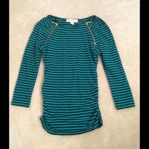 Michael Kors black & teal striped zip shirt