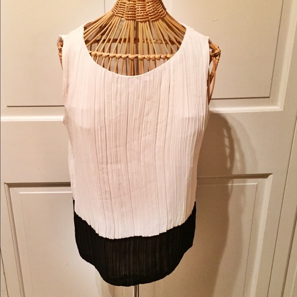 White and Black Chiffon Color Block Tank