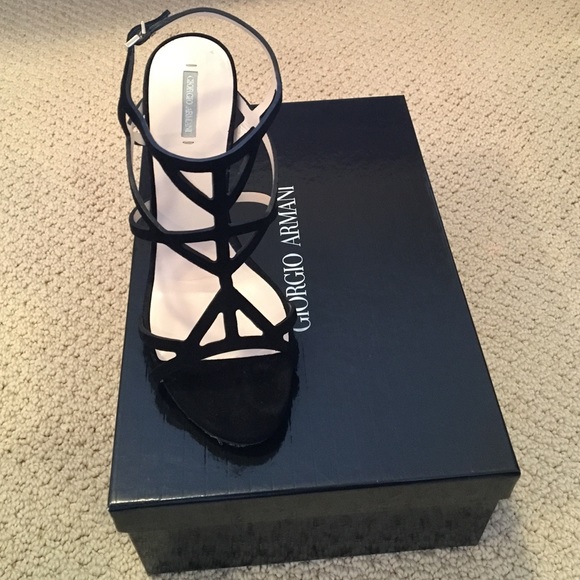 Giorgio Armani Black suede heeled sandal BRAND NEW