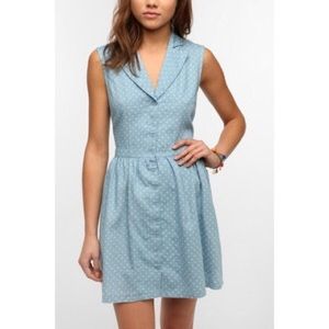 Blue Polka Dot Button Down Shirt Dress | UO