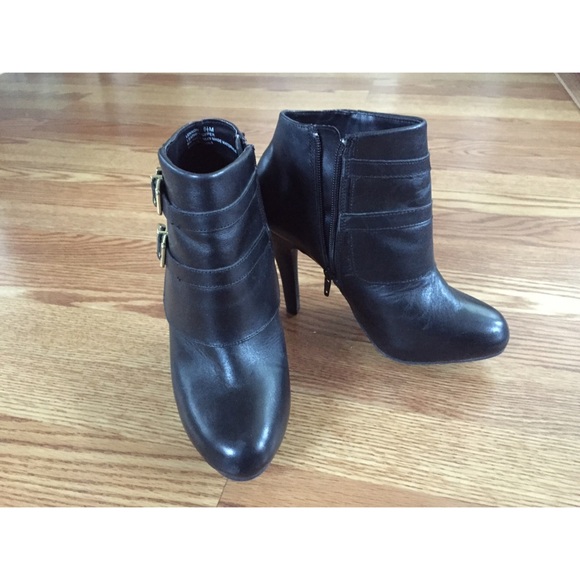 Black Booties with Gold Buckles - Picture 2 of 4