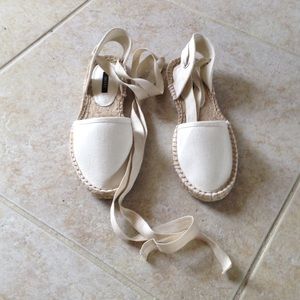 Forever 21 ivory lace up espadrilles
