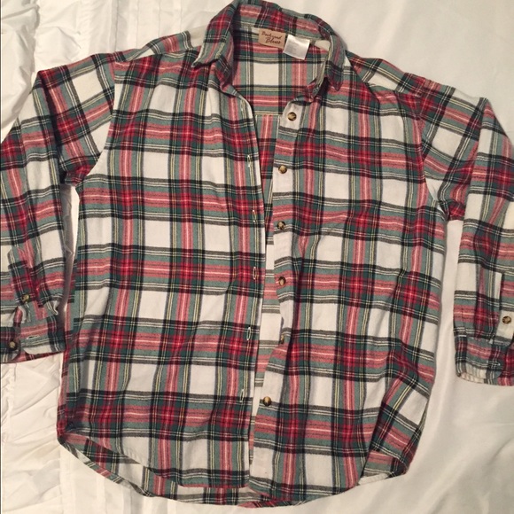 Multicolored plaid button down flannel.