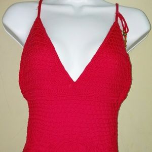 Beautiful red crocheted dress with lining