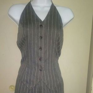 Sexy grey & white pinstripe halter shorts set/suit