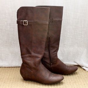 brown leather knee high boots