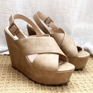 comfy beige wedges