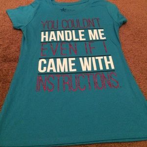 Blue pink glitter cute writing tee XL