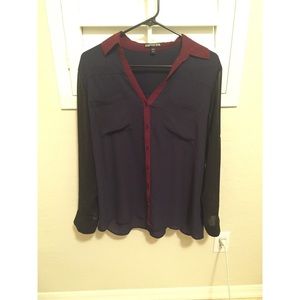 Black, Navy and Maroon Button Down Top