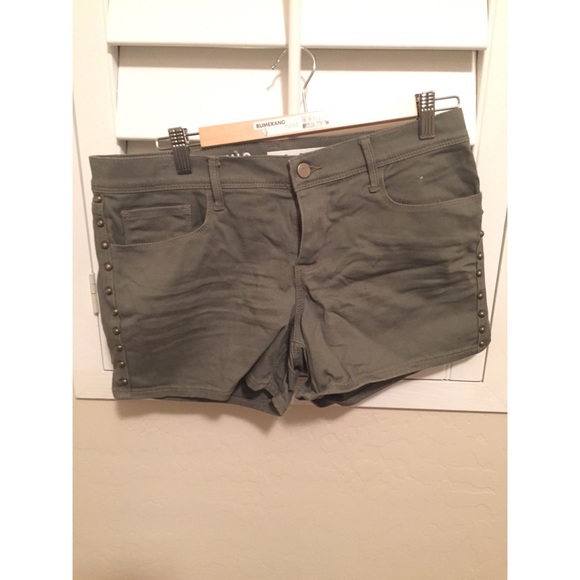 Olive Green Studded Shorts