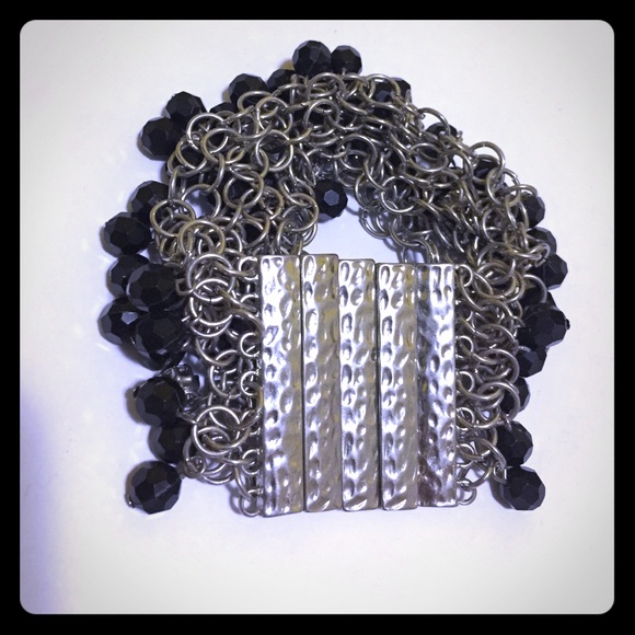 Silver Chain & Black Bead Bracelet