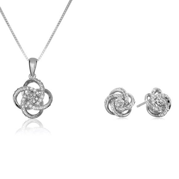 Sterling Silver Love Knot Diamond Necklace Set!