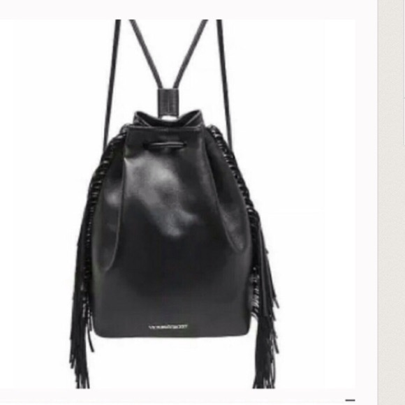 NEW Victoria's Secret fringe black drawstring bag - Picture 3 of 8