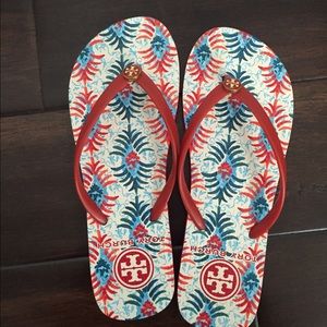 Tory Burch gold red thin flip-flop