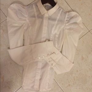 bebe Classic White Puff Sleeve button down