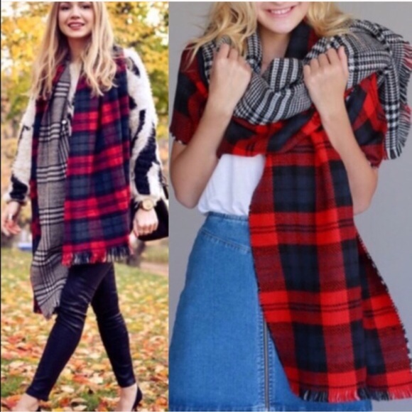 🆕CAROLINA reversible plaid scarf - RED - Picture 2 of 4