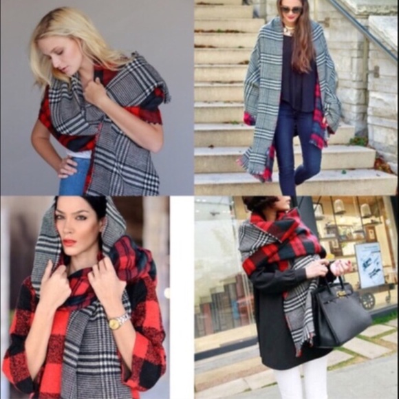 🆕CAROLINA reversible plaid scarf - RED - Picture 4 of 4