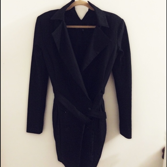 Theory double breasted belted black trench coat