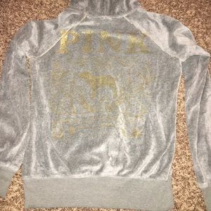Grey velour zip up hoodie