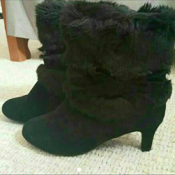 Fur black booties